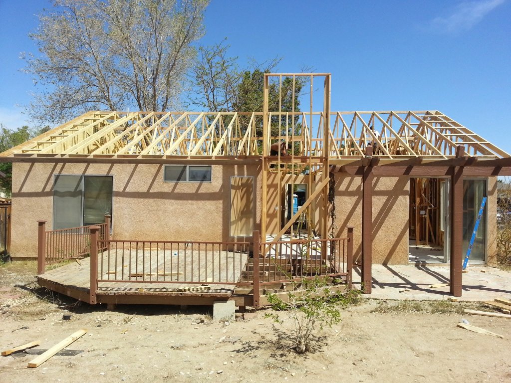 New engineered roof trusses installed after fire damage in Adelanto, CA