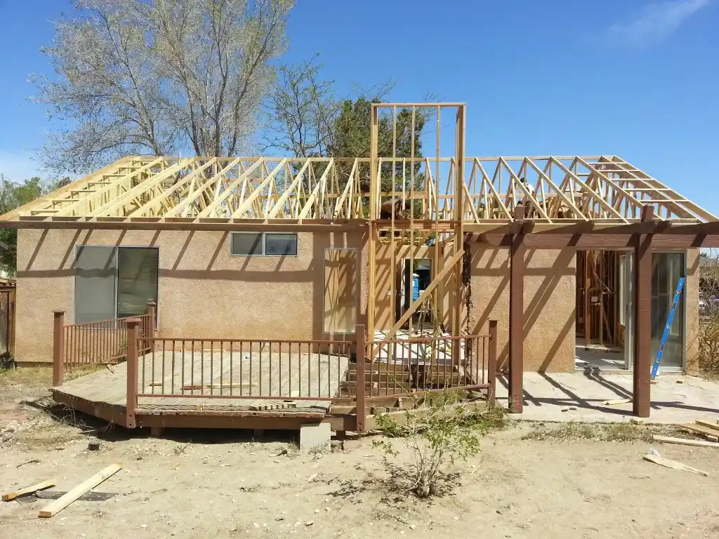 Adelanto fire damage restoration project by PL Builders showing Fire Damage Truss Rebuild - Adelanto, CA