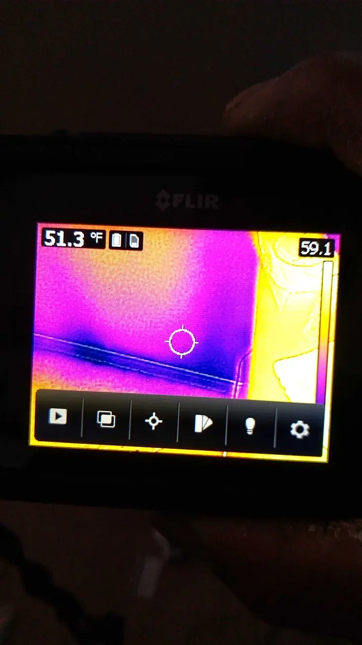 Infrared documentation of the moisture path during Beaumont water damage restoration project by PL Builders