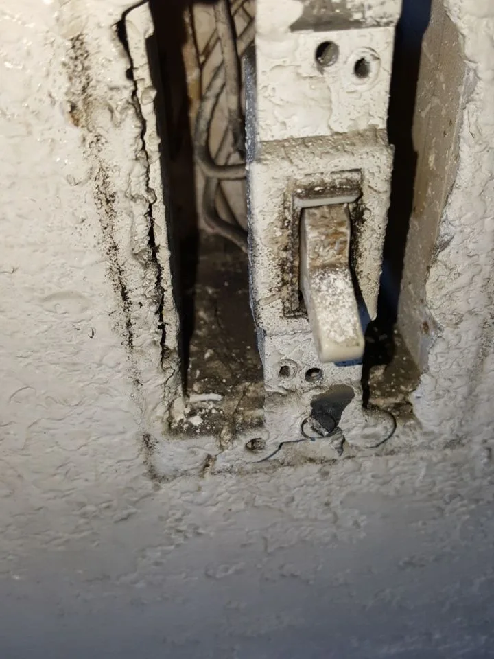 Heavy Soot Staining HVAC Register Switch Box Open Wall from Hemet apartment fire smoke damage restoration documentation - photo 129 of 180