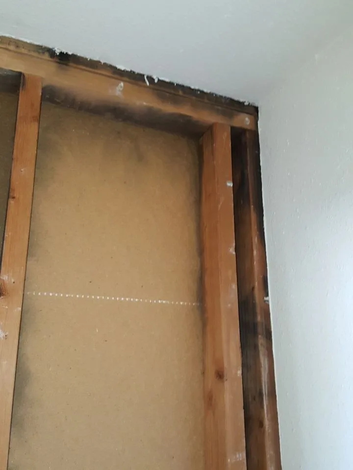Heavy Soot Staining HVAC Register Switch Box Open Wall from Hemet apartment fire smoke damage restoration documentation - photo 131 of 180