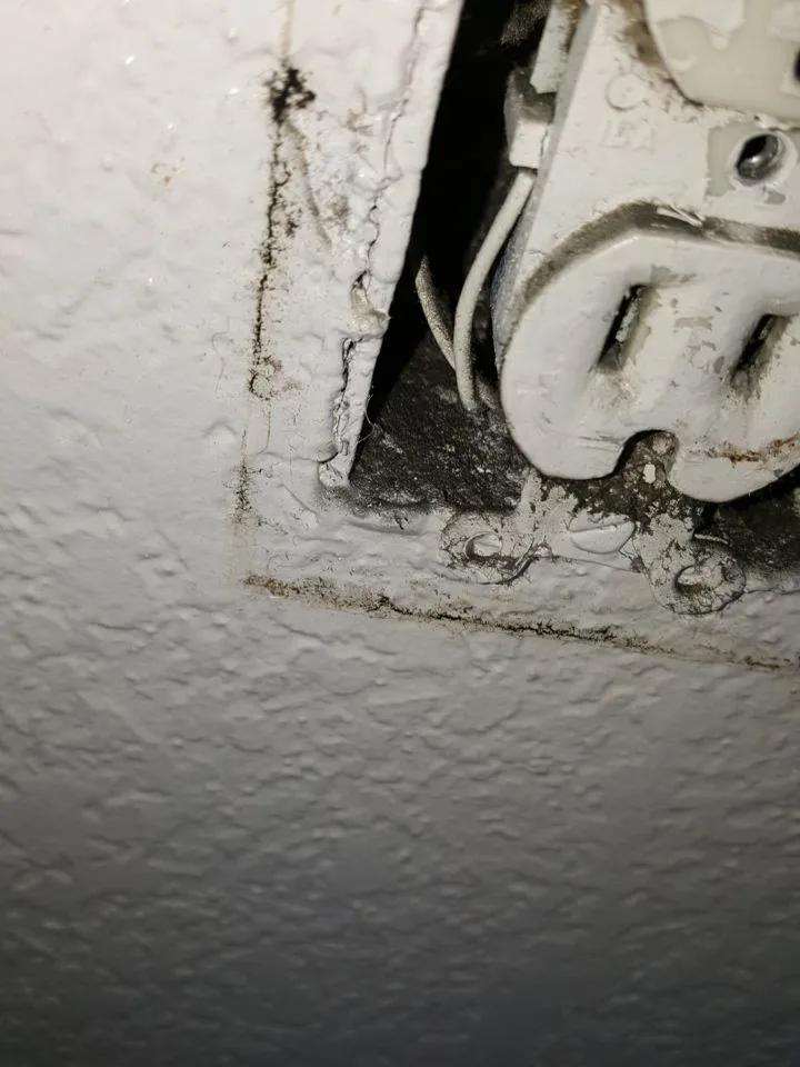 Heavy Soot Staining HVAC Register Switch Box Open Wall from Hemet apartment fire smoke damage restoration documentation - photo 134 of 180