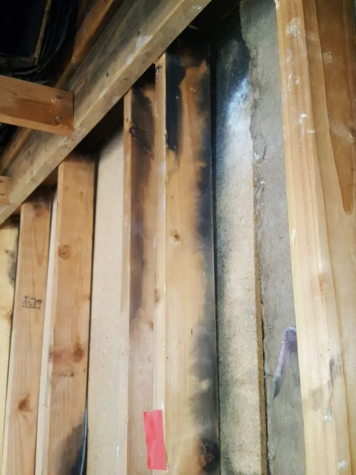 Moisture Meter Inspection Wall Floor Base Testing Exposed Studs from Hemet apartment fire smoke damage restoration documentation - photo 139 of 180