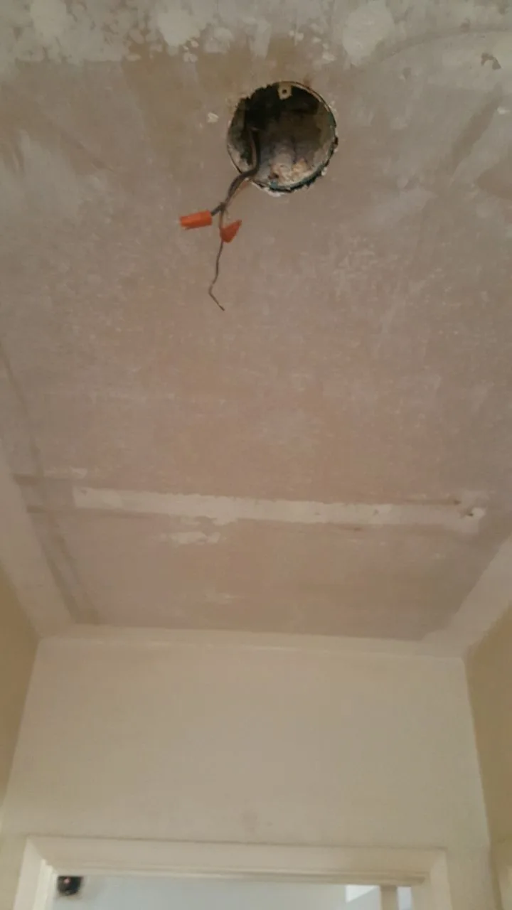 Ceiling Electrical Damage Light Box Wiring Soot Staining from Hemet apartment fire smoke damage restoration documentation - photo 178 of 180