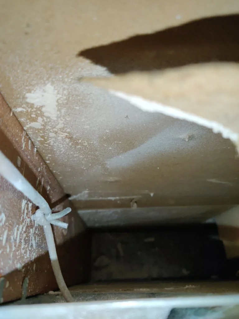 Corner Soot Outlet Repair Material Samples from Hemet apartment fire smoke damage restoration documentation - photo 46 of 180