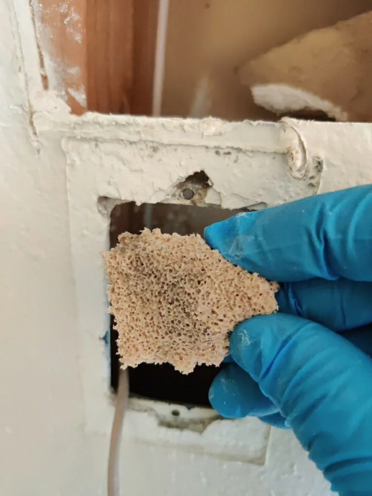 Corner Soot Outlet Repair Material Samples from Hemet apartment fire smoke damage restoration documentation - photo 48 of 180
