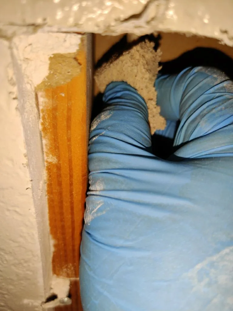 Wiring Wall Cavity Material Sampling from Hemet apartment fire smoke damage restoration documentation - photo 56 of 180
