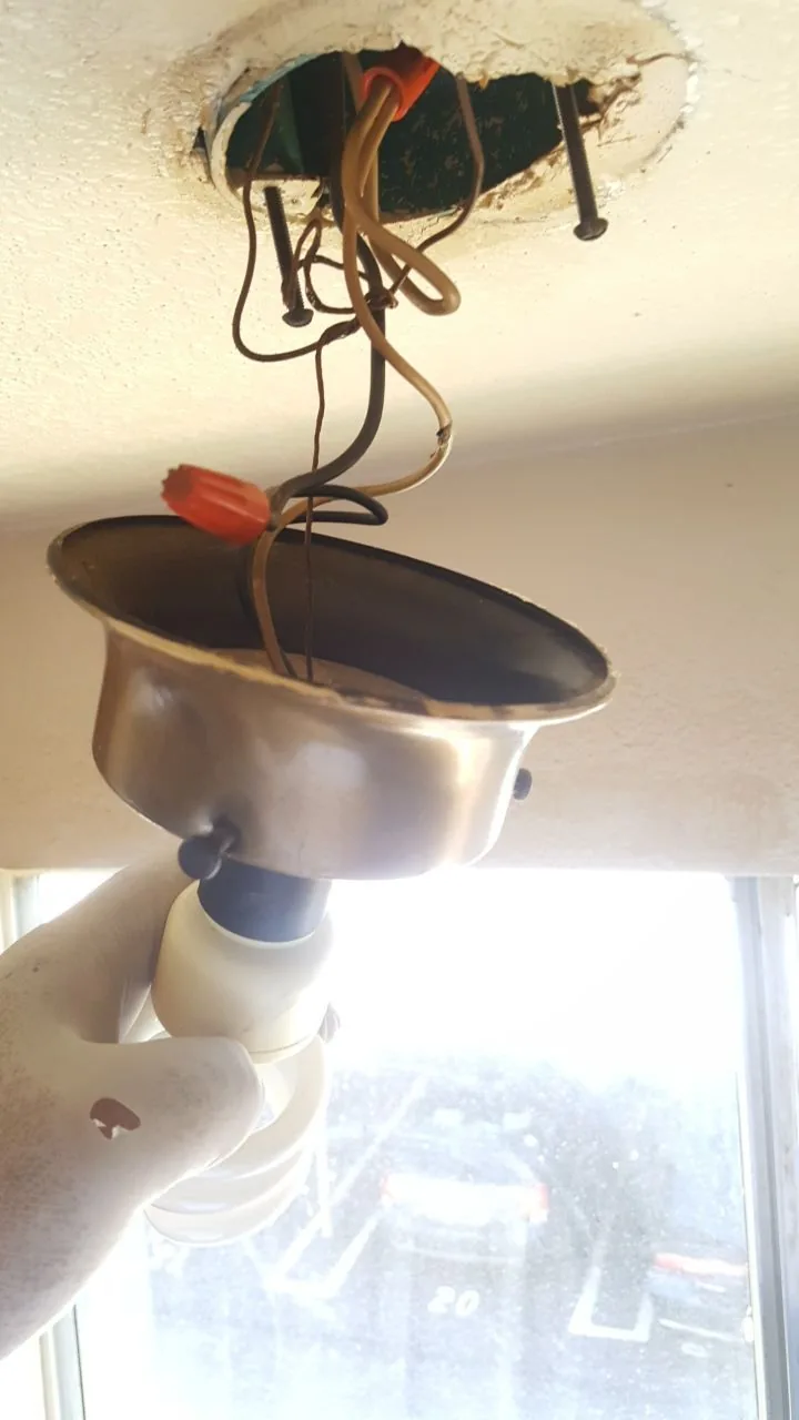 Light Box Wiring Soot Staining from Hemet apartment fire smoke damage restoration documentation - photo 57 of 180