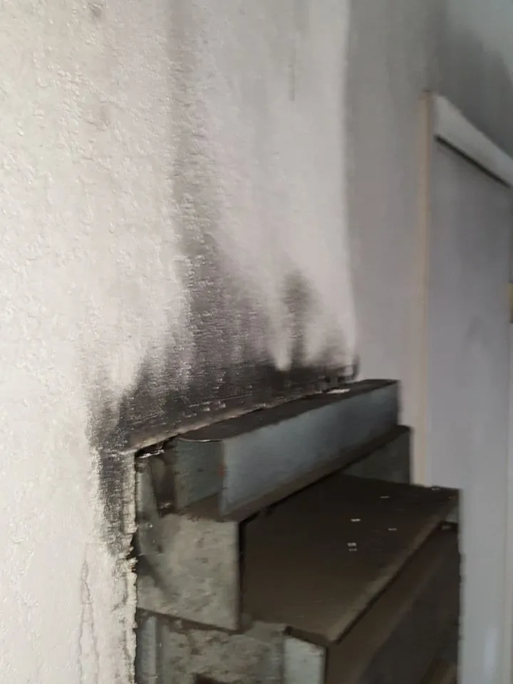 Hvac Register Switch Box Open Wall from Hemet apartment fire smoke damage restoration documentation - photo 69 of 180
