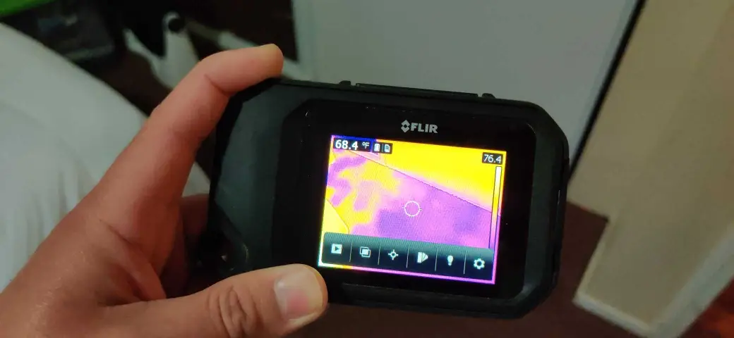 Lake Elsinore repipe water damage mitigation project by PL Builders showing thermal camera check during water damage inspection