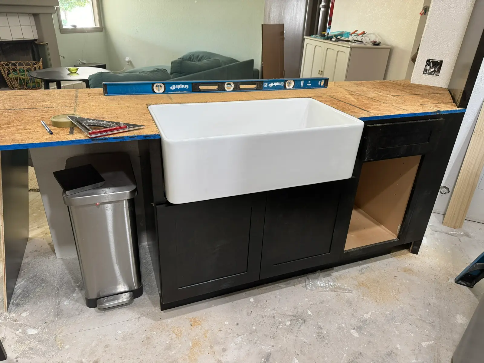 Kitchen repair progress after refrigerator leak 072 during Menifee water damage restoration project by PL Builders