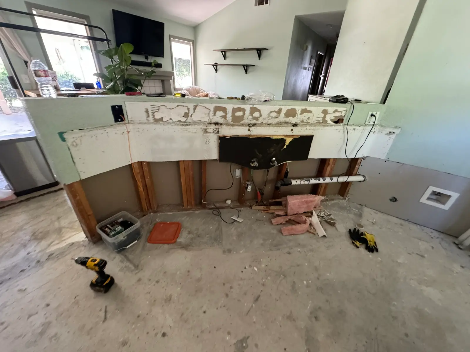 Kitchen repair progress after refrigerator leak 076 during Menifee water damage restoration project by PL Builders
