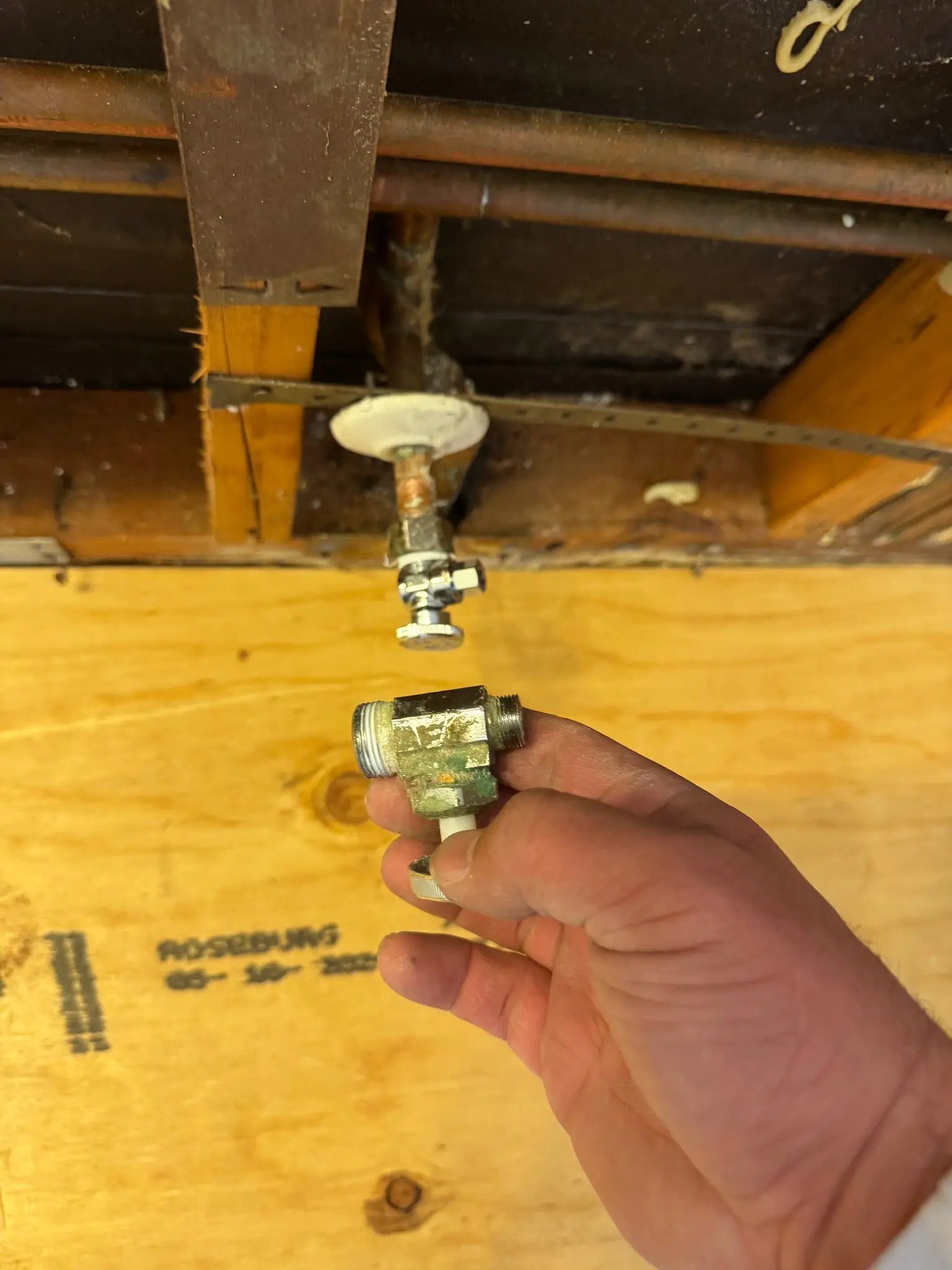 Toilet drain connection documented before floor close-up during Temecula water damage restoration project by PL Builders