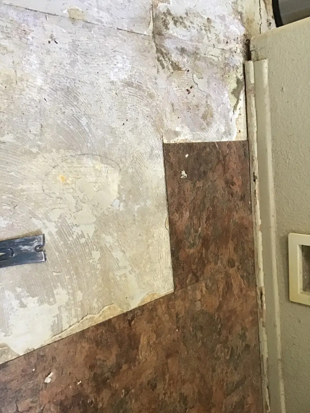 Documented damaged flooring, shower, or wall area 257 during Temecula water damage restoration project by PL Builders