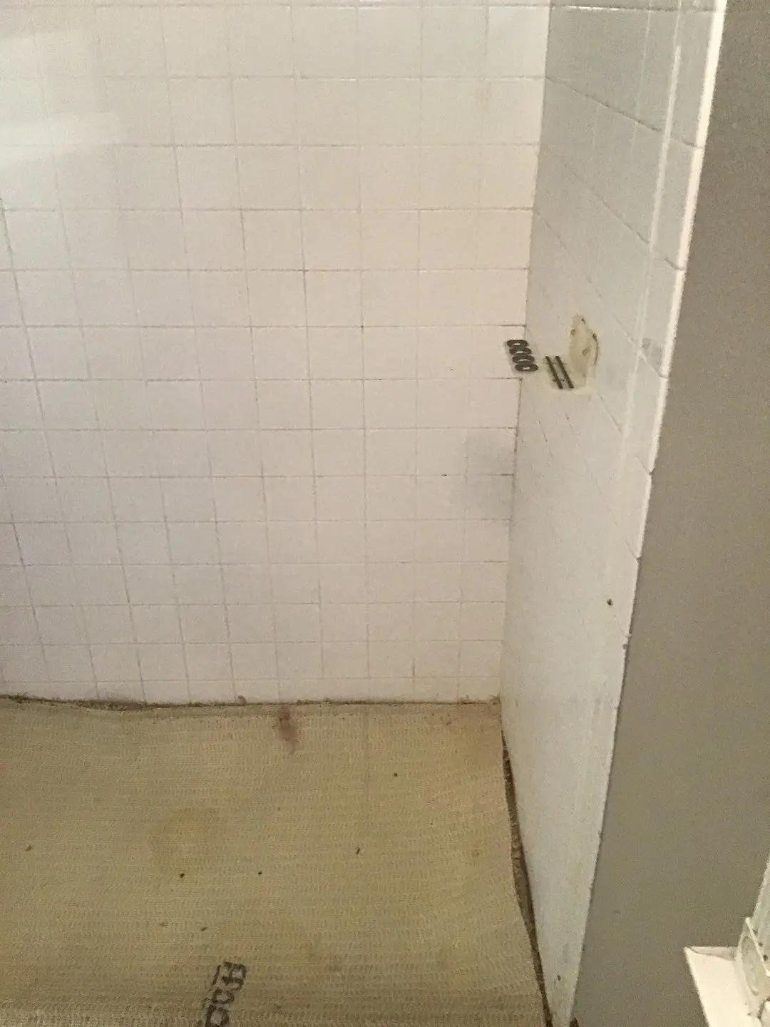 Documented damaged flooring, shower, or wall area 262 during Temecula water damage restoration project by PL Builders