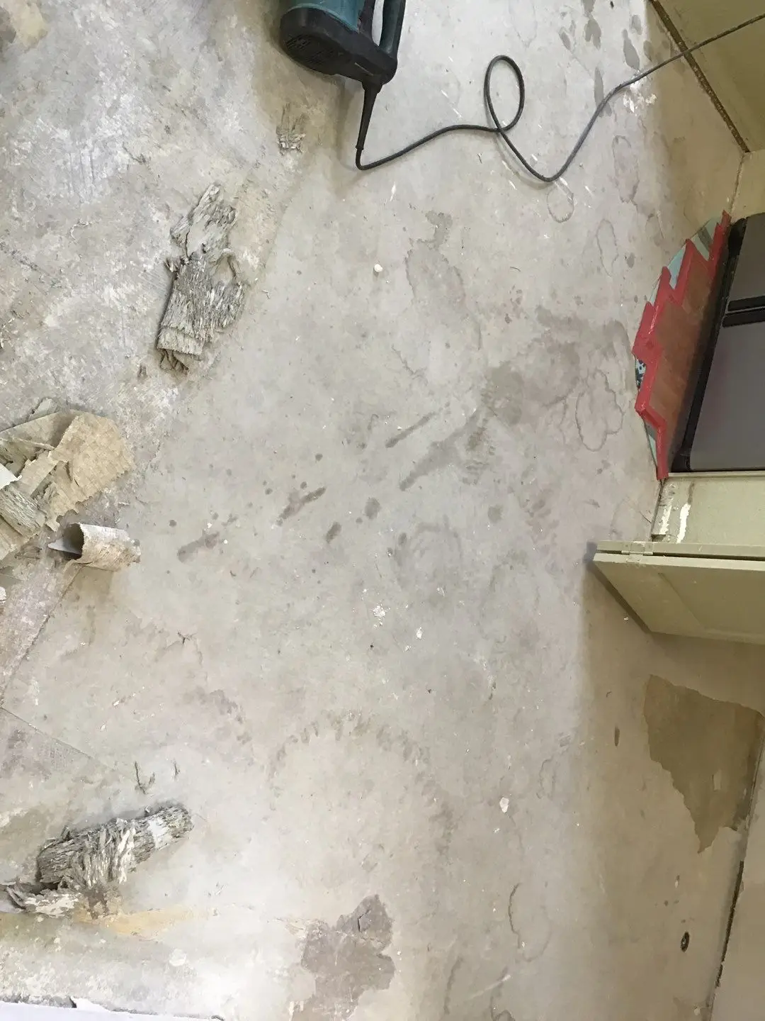 Documented damaged flooring, shower, or wall area 264 during Temecula water damage restoration project by PL Builders