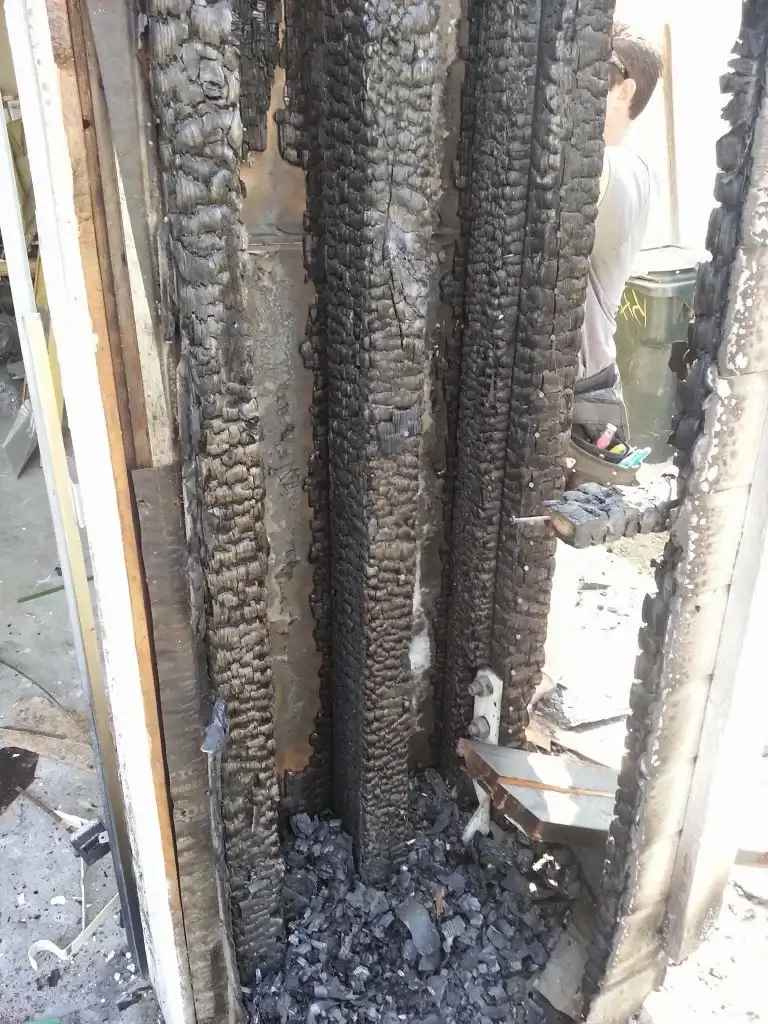 Fontana fire damage restoration project by PL Builders showing Garage and Exterior Fire Damage - Fontana, CA