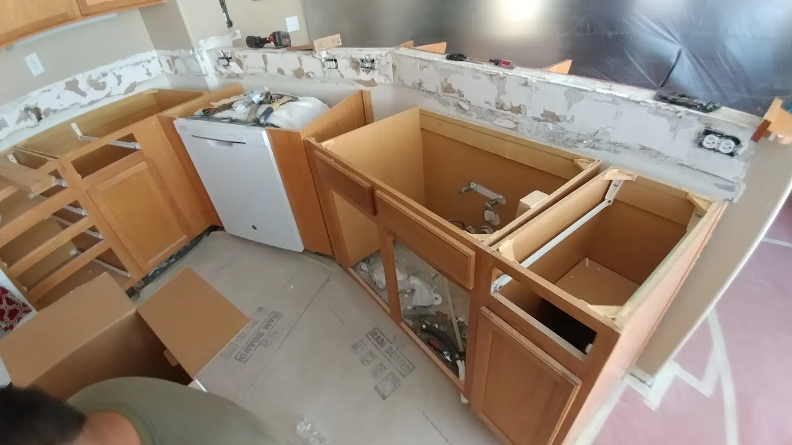 Moreno Valley water damage restoration project by PL Builders showing Dishwasher Leak Kitchen Restoration