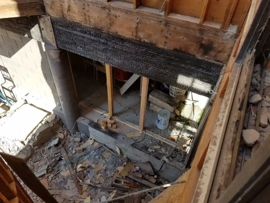Palm Springs fire damage restoration project by PL Builders showing 3-Story Fire Damage Structural Beam Replacement