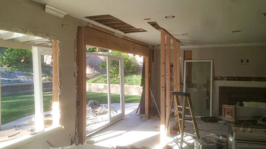Yorba Linda structural framing project by PL Builders showing Structural Patio Door Framing for Tony Reagins